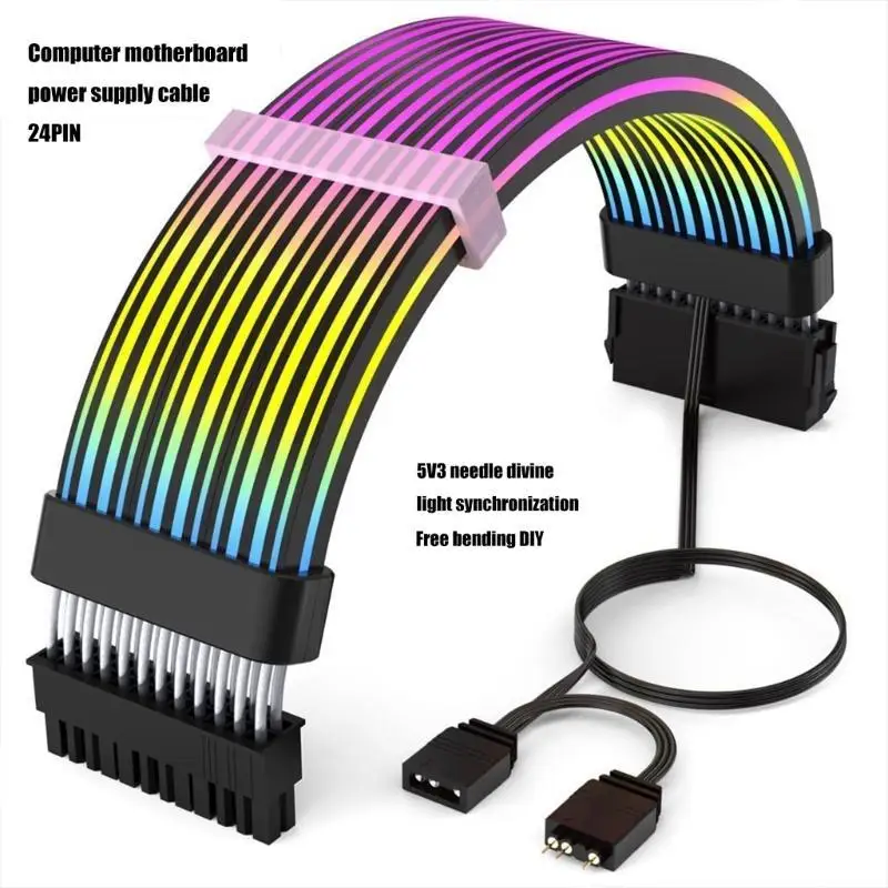 

652f Двойное боковое освещение 24pin Argb удлиняющее кабель для материнских плат