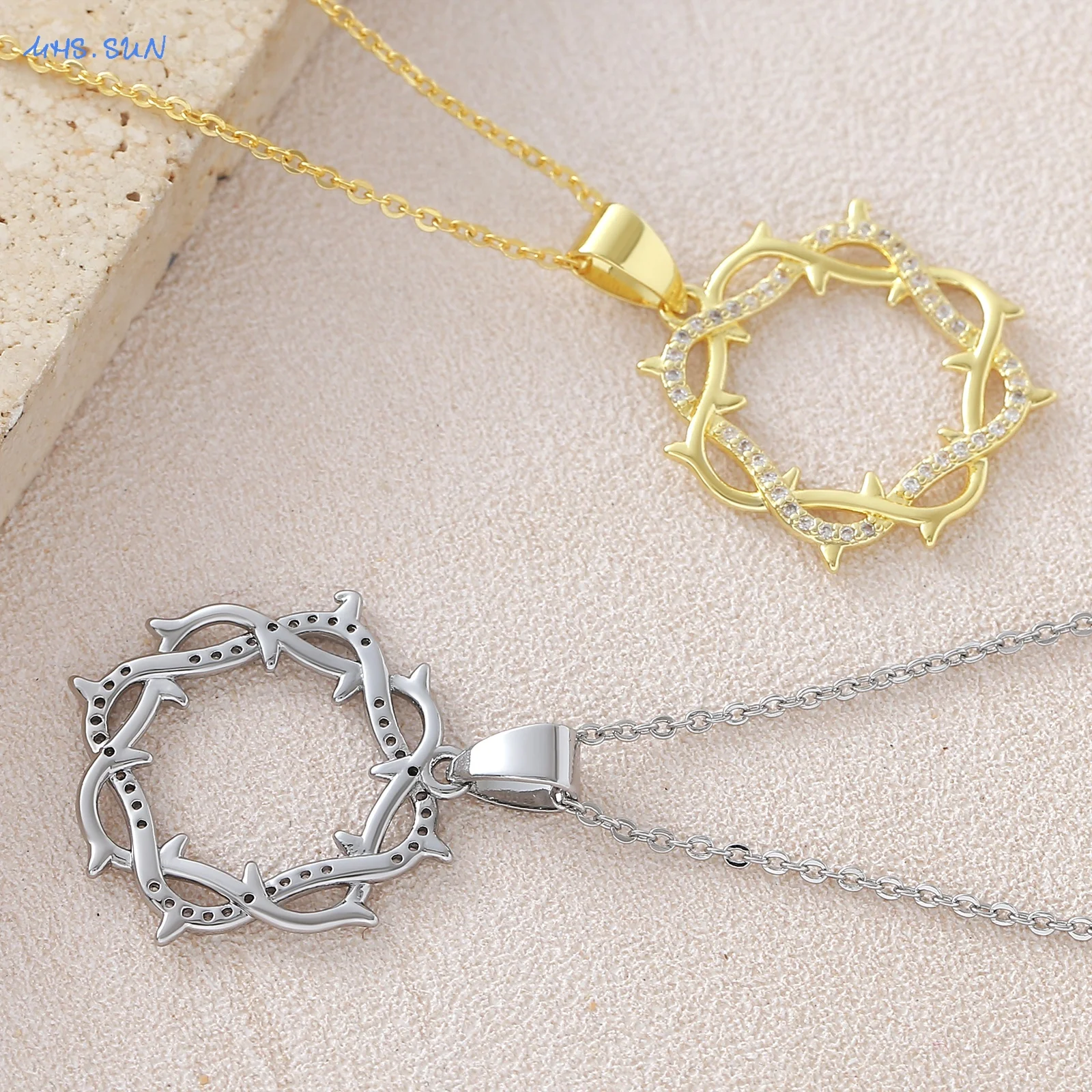 MHS.SUN الشوك دائرة قلادة القلائد موضة مطعمة الزركون الجولة الذهب/الفضة اللون للنساء فتاة مجوهرات هدايا الحفلات