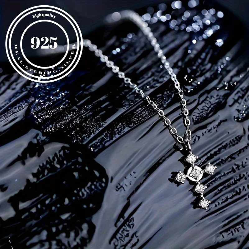 1 st 925 Sterling Zilver Prachtige Kruis Ketting Minimalistisch Temperament Dagelijkse Slijtage Hypoallergeen Sleutelbeen Ketting Sieraden Geschenken