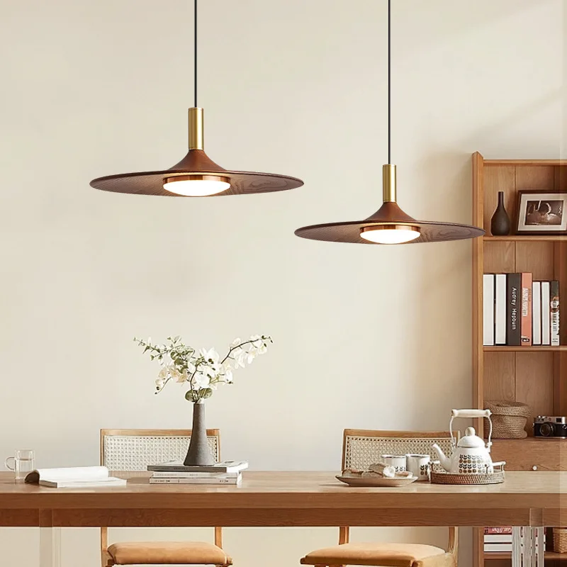 

Chinese antique restaurant chandelier retro flying saucer light bar counter Japanese wabi-sabi walnut color sleeping
