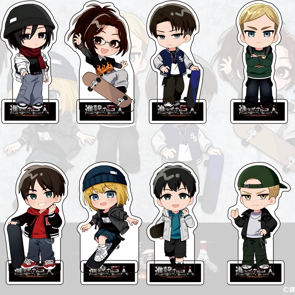 New Attack on Titan Retro Fashion Ver. ROUND1 Acrylic Stand Eren Figure Mikasa Statue Levi Doll Hange Desk Ornaments Gift Boy