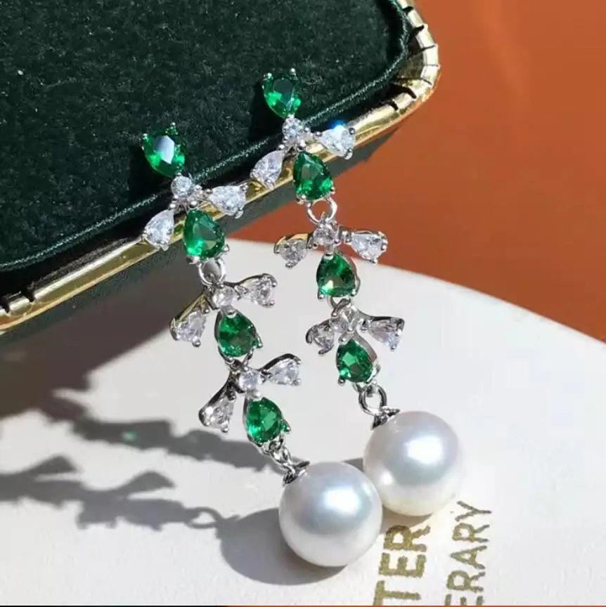 

Очаровательная пара 9-10 мм 10-11 мм натуральных белых идеальных круглых жемчужных сережек Южного моря 925s