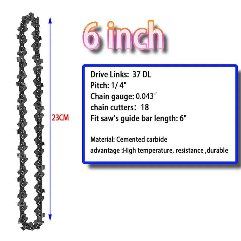 1/2/4pcs 6 inch Chainsaw with Guide semi chisel 37 Drive Links 1/4