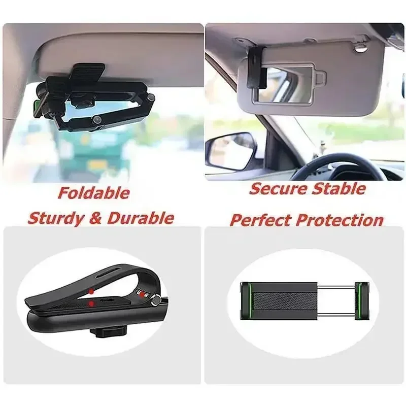 2026 Upgrade 1080° Multi-function Sun Visor Universal 360 Degree Rotating Phone Holder - Rotatable & Retractable for Car Drivers