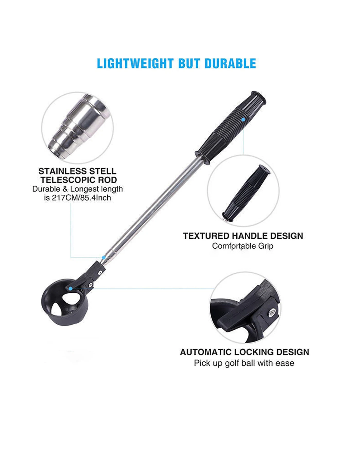 Portable Golf Ball Retriever Telescopic Golf Ball Grabbers Pick Up Tool Extendable Golf Ball Catcher Adjustable Easy to Use