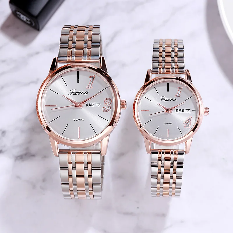 Faisina's New Couple1314Lover's Birth  Fashion Waterproof Quartz Watch Steel Strap Women's Watch
