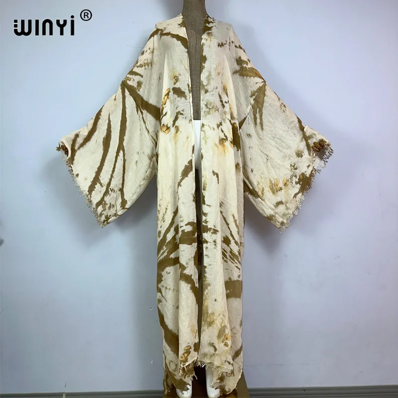 Winyi Nieuwe Bohemian Tie-Dye Print Elegante Jurk Afrikaanse Vesten Bovenkleding Voor Dames Zomer Strandkleding Zwempak Cover Up Kimono