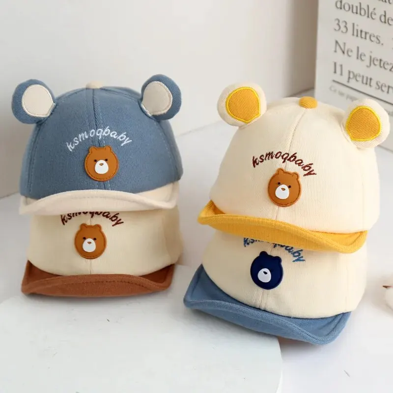 Cartoon Bear Baby Baseball Cap With Ears Cute Animal Sun Hat for Boys Girls Casual Infant Peaked Hat