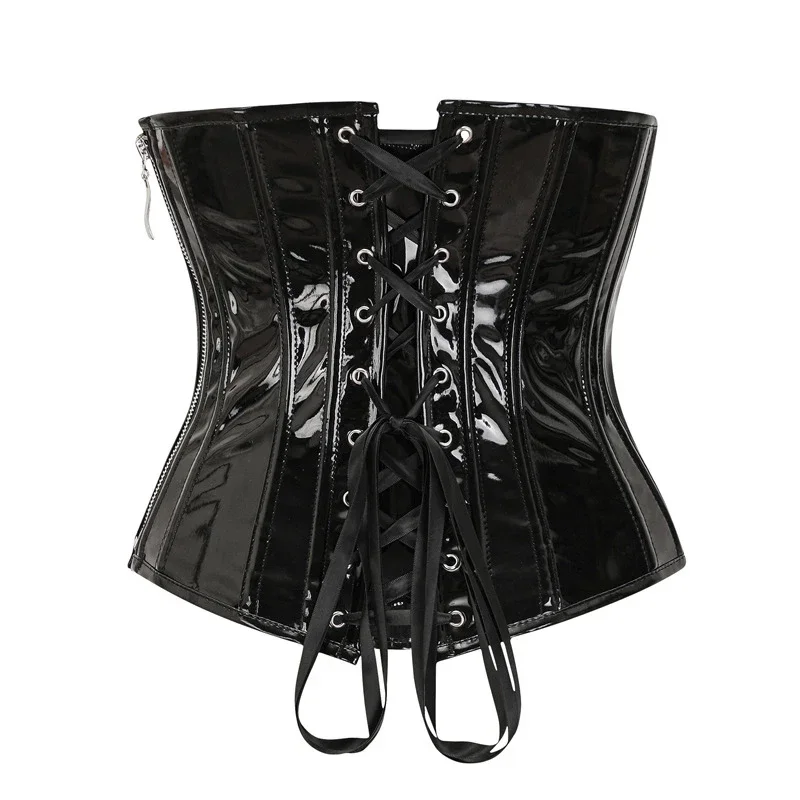 PVC Corset Top for Women Gothic Underbust Bustier Black Red PU Leather Waist Cincher Corselet Steampunk Corset Lace up Zipper