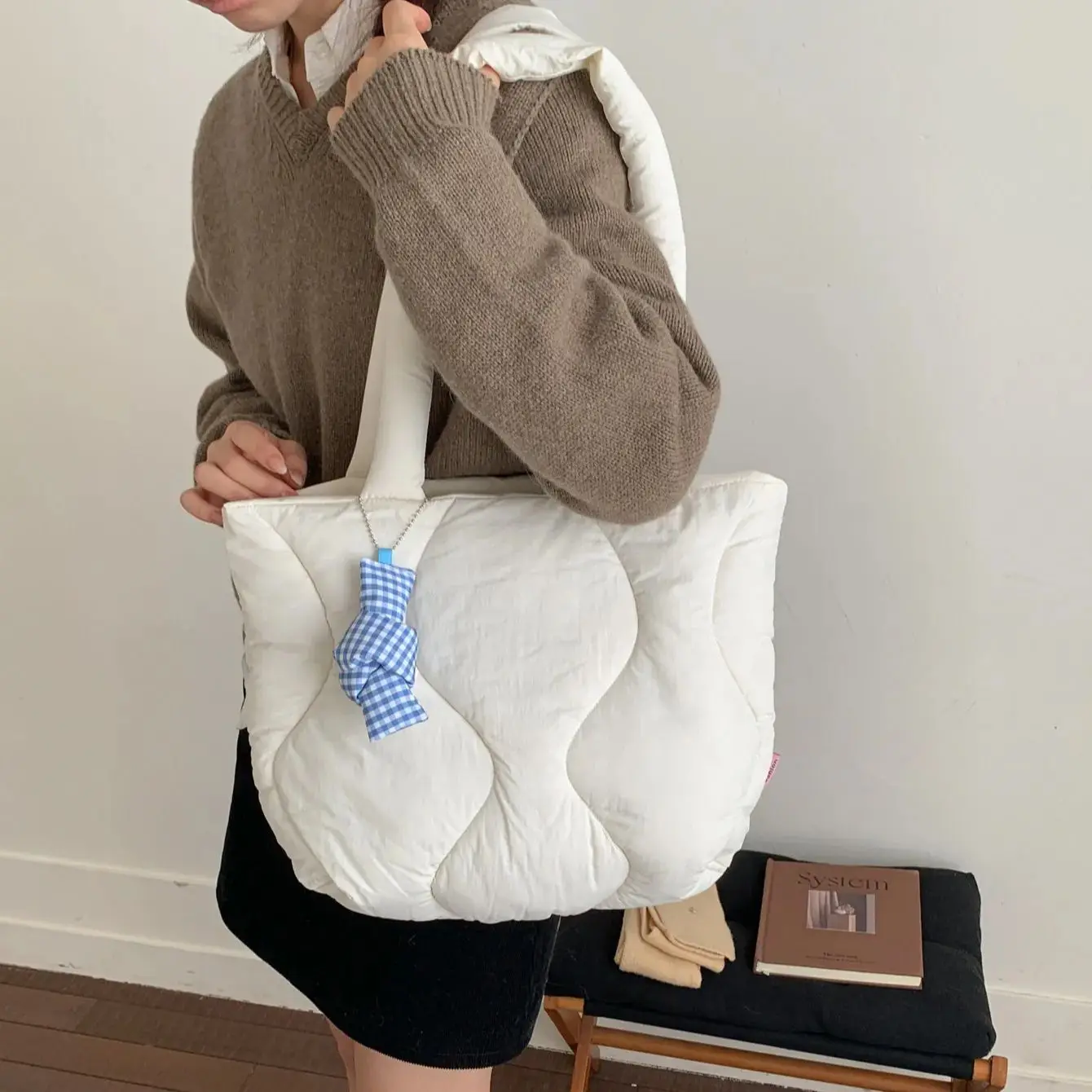 

Корейская сумка через плечо для женщин, вместительная, 2026, новая, минималистичная, для повседневного использования, с хлопковой подкладкой, повседневная сумка-тоут