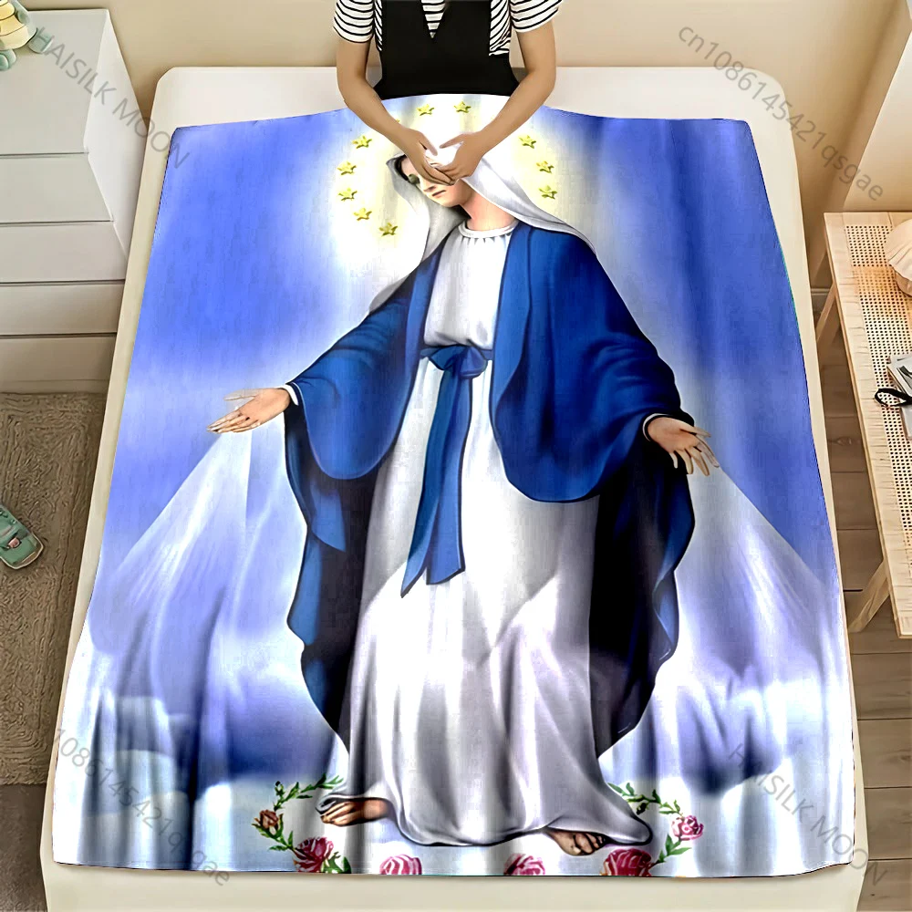 1PC Virgin Mary with star halo Print Blanket Warm Soft Fluffy Kids and Adult Sofa Bed Throw Blanket Outdoor Travel Camping RV