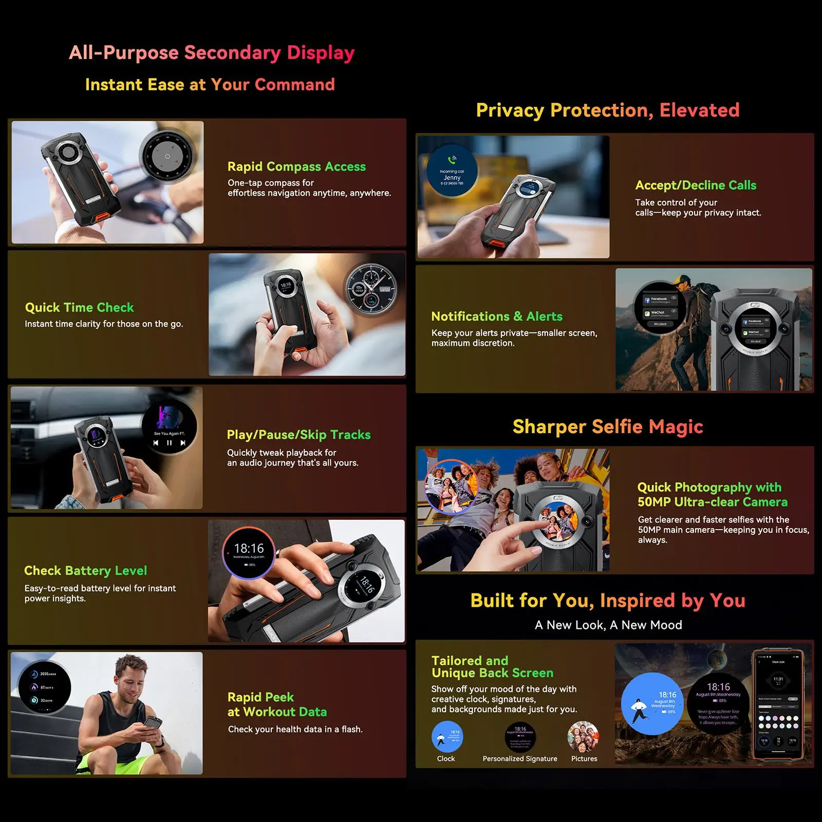 Blackview BV8200 Rugged Smartphone 6.5" 2.4K FHD+ 120Hz 12GB+256GB Helio G100 50MP Camera 8800mAh 45W Android 14 NFC Cellphone