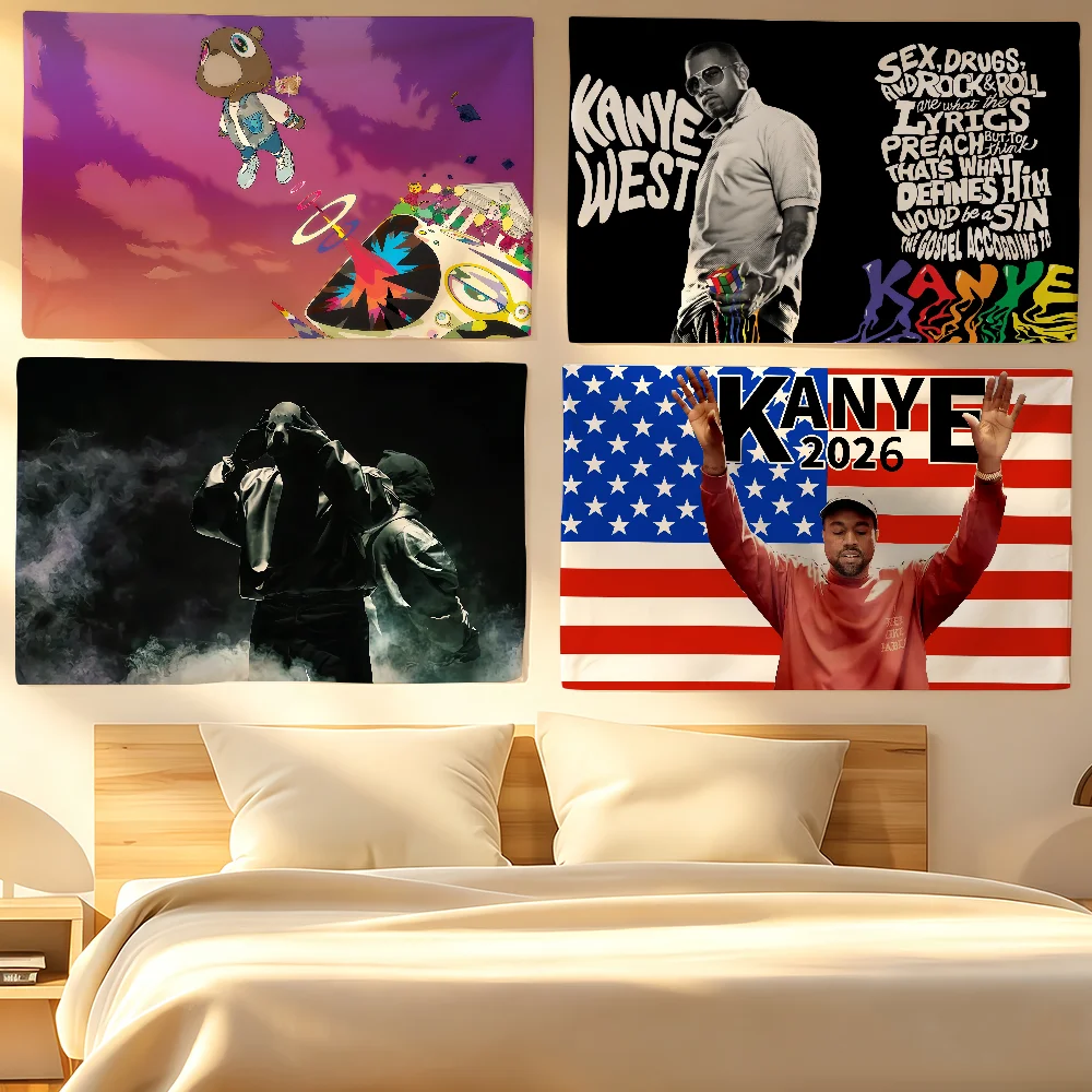 Rapper K-Kanye W-West Flag Banner Tapestries For Classroom Dormitory Camping Picnic Party Cheering Home Indoor Outdoor Decor