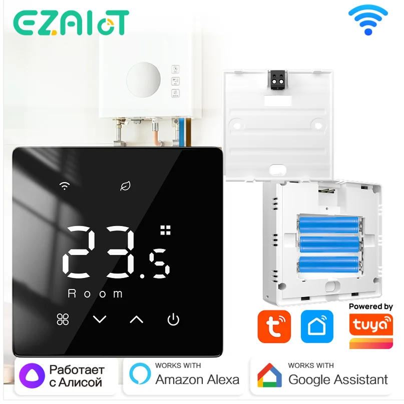 Smart Wireless Gas Boiler Thermostat Tuya WiFi Zigbee Daily Programmable Battery Powered Temperature Controller Alexa Google Hom