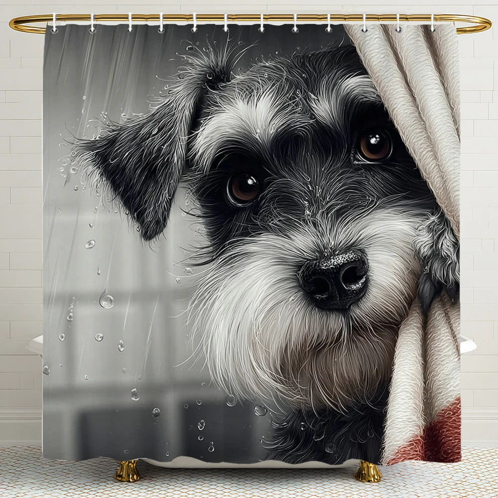 

1 Piece Cartoon Funny bathing dog Shower Curtain, Bathroom Decorative Shower Curtain, Waterproof Shower Curtain with Hooks