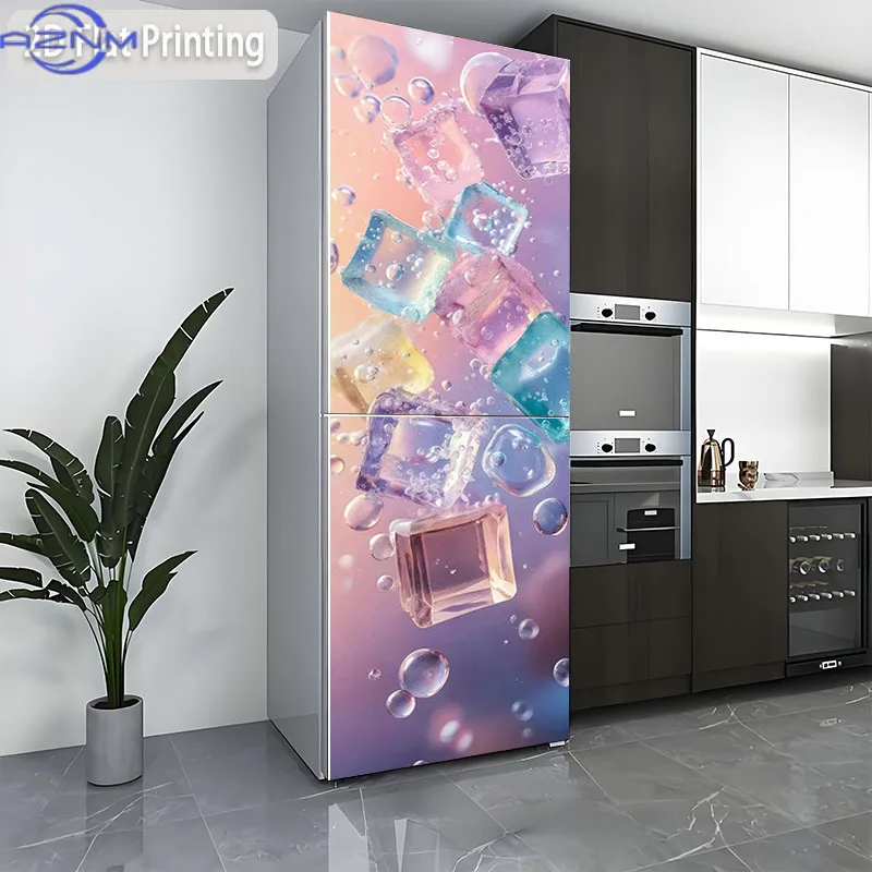 [2D Flat Printing] 1pc Refrigerator Sticker  Ice Feast Scene Theme Design Wall Decoration Self-Adhesive Suitable for Cabinets