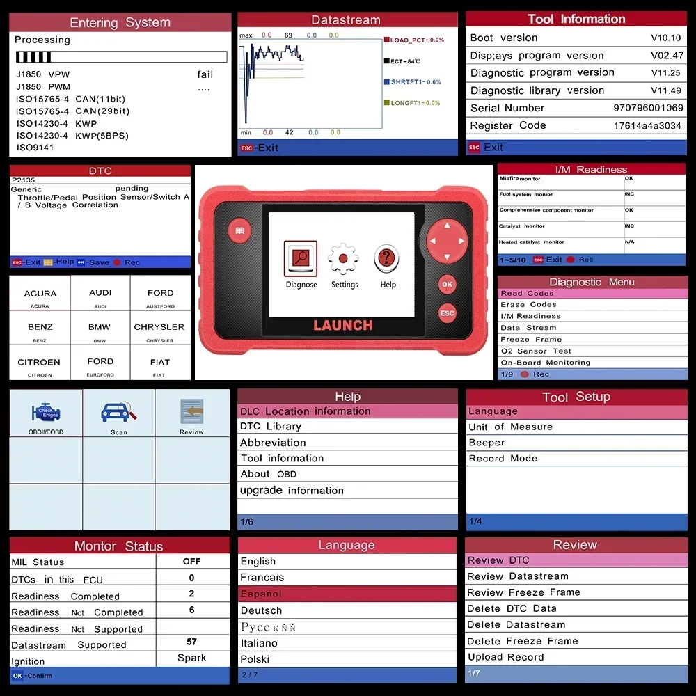 LAUNCH X431 CRP123 V2.0 / PLUS Car OBD2 Scanner ENGINE ABS SRS AT Diagnostic Tool with 3 Reset Service Free Update Online