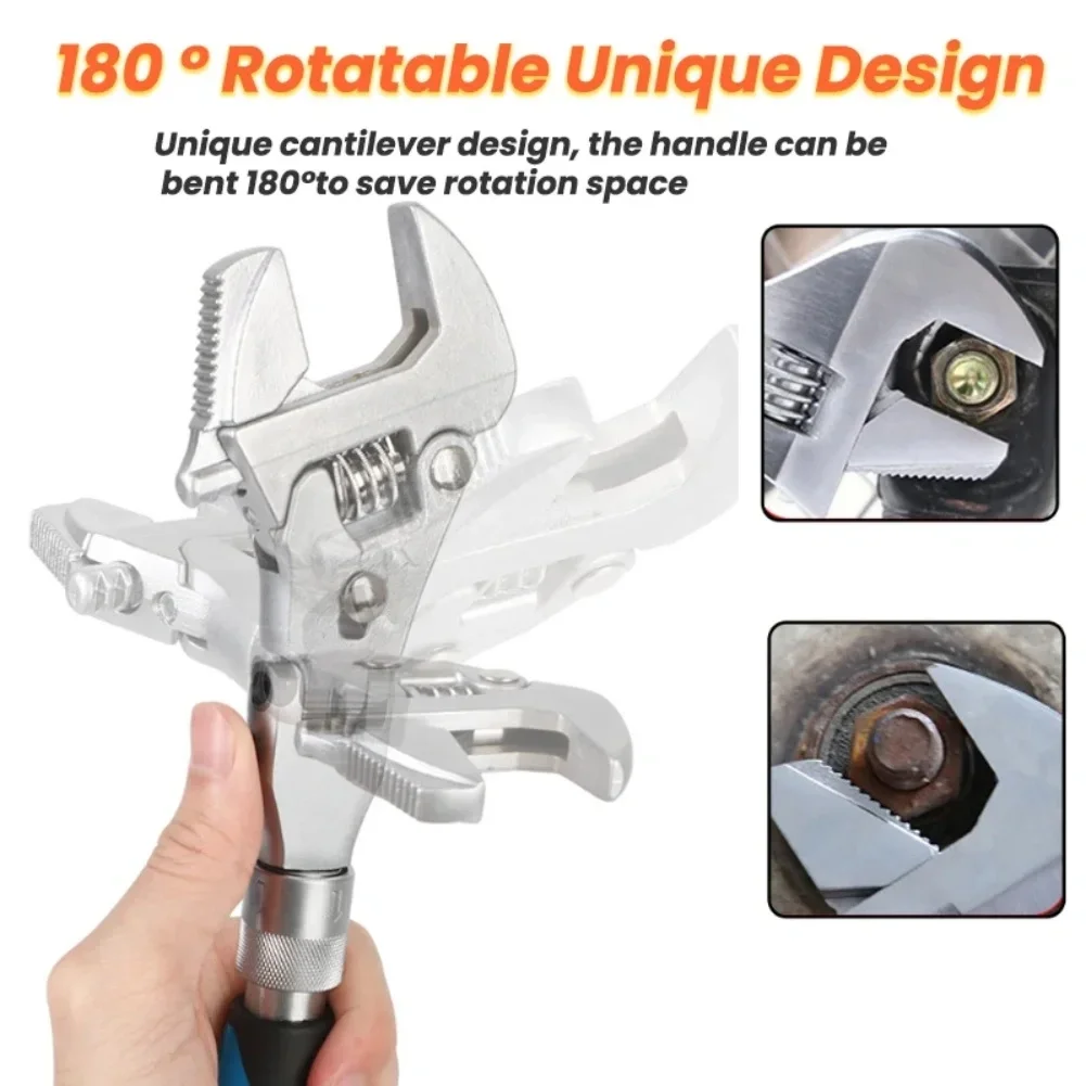 Chiave regolabile 5 in 1 a doppio scopo 180 °   Strumento di riparazione per chiave a puleggia per manutenzione domestica pieghevole con testa tremante
