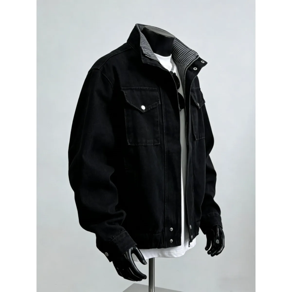 Retro American Washed Denim Jacket Men's Coat Spring Heavy Sense of Design Fake Two-Piece Jeans Outerwear Standard Fit