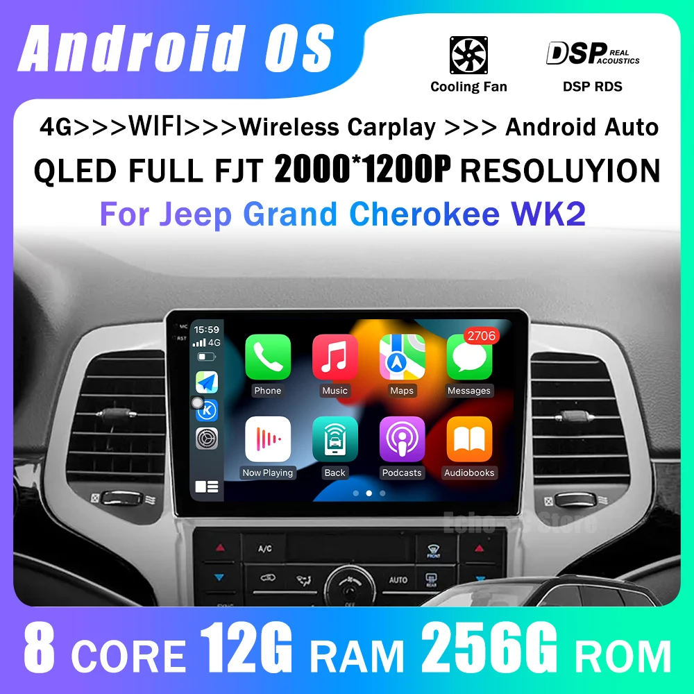 

For Jeep Grand Cherokee WK2 2014 - 2022 Car Radio Navigation GPS Multimedia Player Android Auto Stereo Bluetooth 5G Wifi No 2DIN