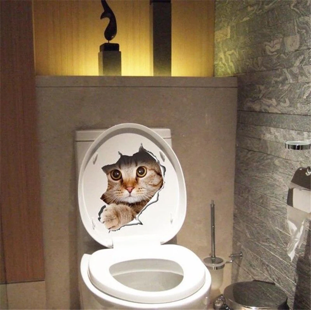 Creative Household Stickers Transparent Waterproof 3D Stereo Kitten Toilet Stickers Wall Sticker