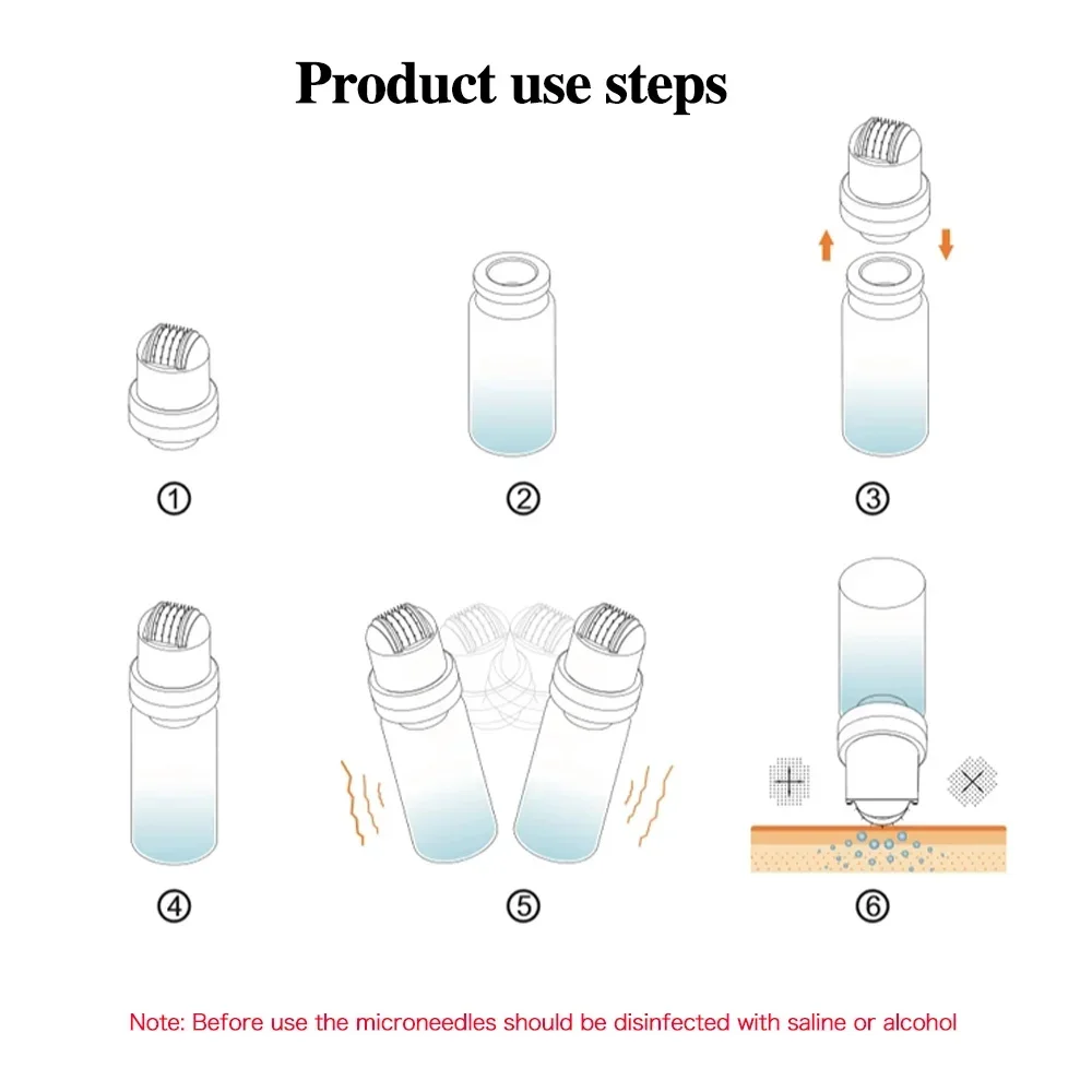 Microaguja de agua desmontable con rodillo de 64 agujas, adecuada para esencia facial de vitamina C de ácido hialurónico de oro de 24 quilates