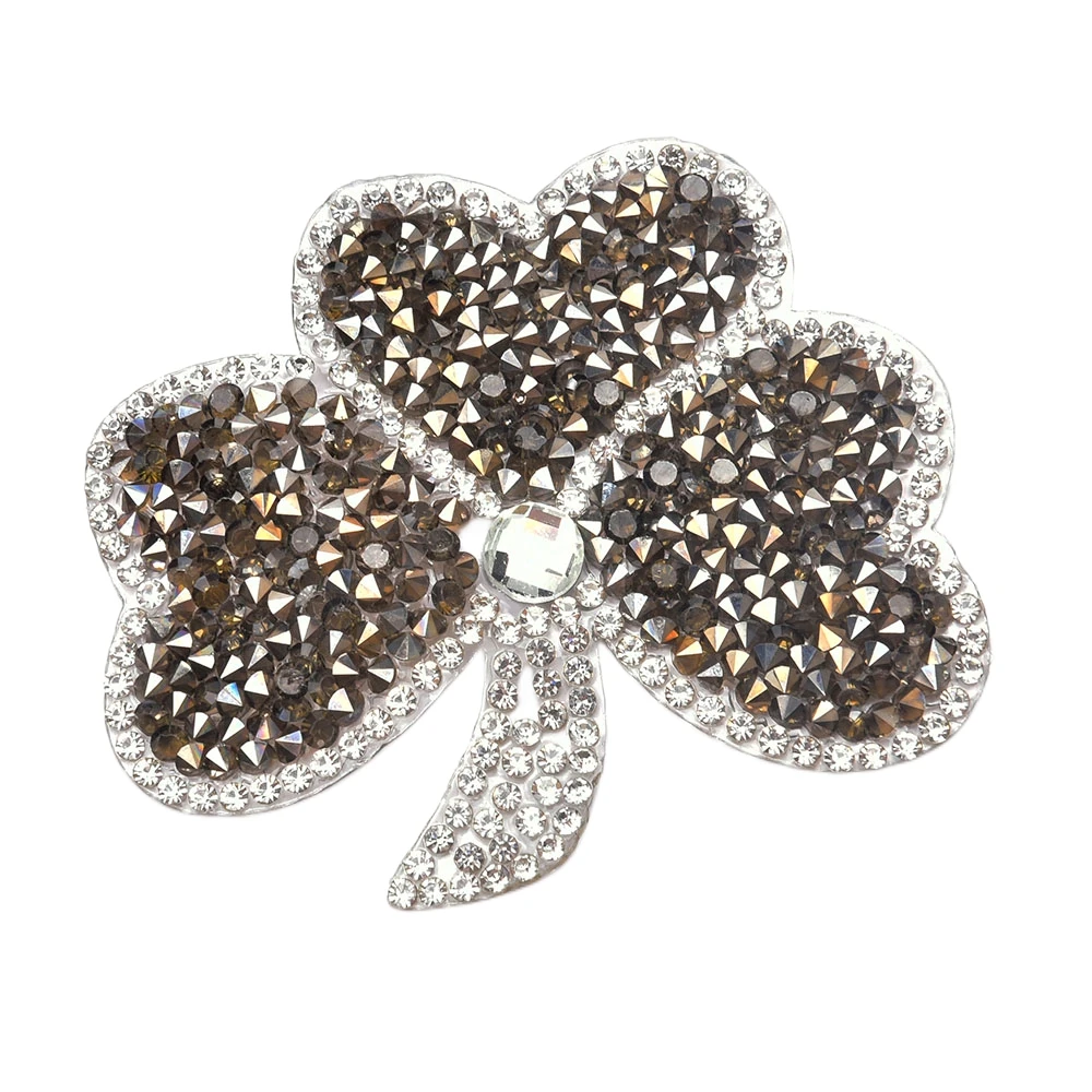 5Pcs Mixed Colors Hot  Fix Flower Rhinestone Applique Iron on Clothes Bags Shoes Diy Strass Shamrock Badge Crytsal Patches