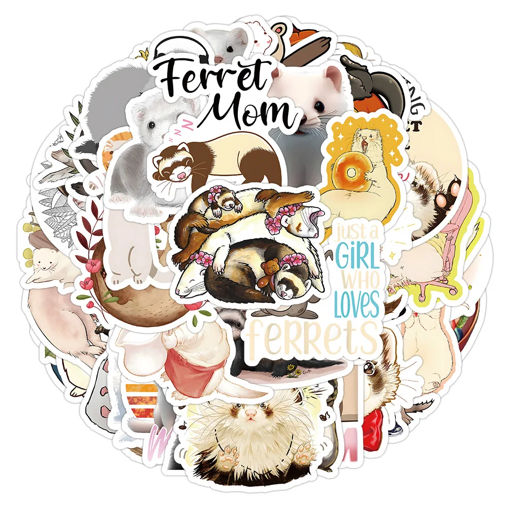 50/100Pcs INS Cartoon Cute Kawaii Ferret Stickers PVC Waterproof Stickers Decals For Kids Boys Girls Toys Gifts