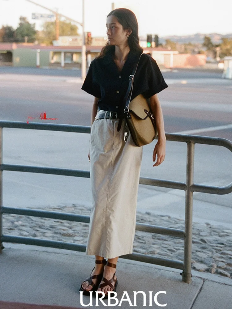 Casual Knee-Length Straight Skirt Women's Workwear Sle High Waist Cotton Fabric Wear Resistant No  Ba Zipper