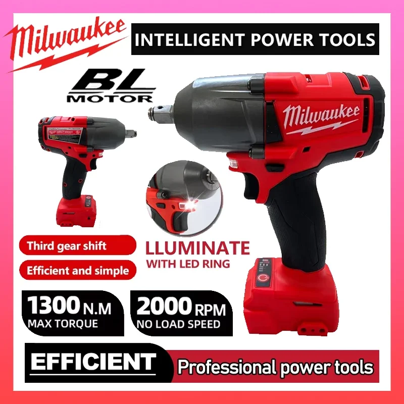 

Milwaukee 18V Battery 813NM Large Torque Cordless Wrench Brushless Electric Impact Wrench Repair Power Tools Car Truck