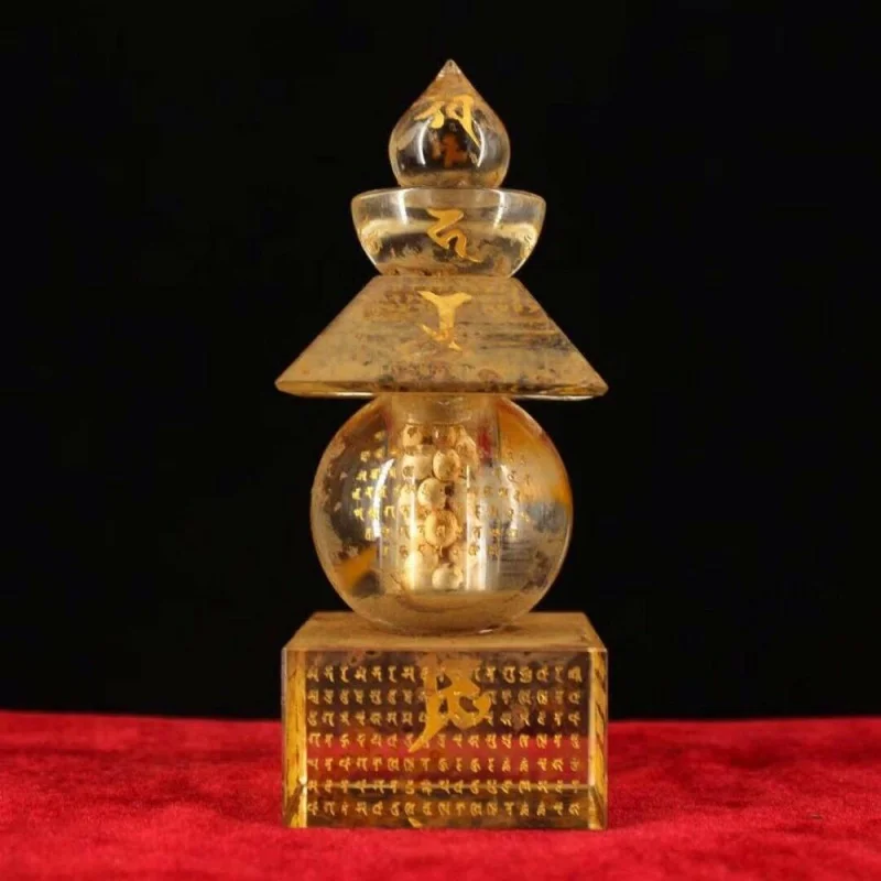 

Chinese Perfect Buddhist crystal hand-engraved scripture stupa statue