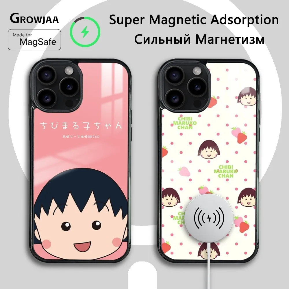 Chibi M-Maruko-Chan Phone Case For iPhone 16 15 14 13 12 11 Pro Max Plus Mini New Magsafe Mirror Wireless Magnetic Cover