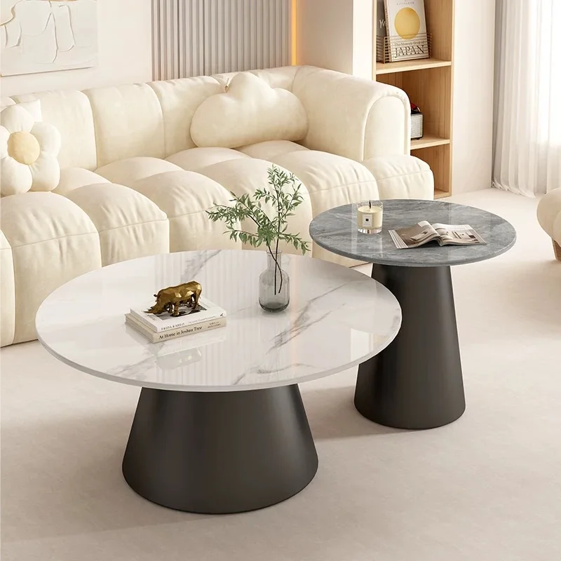 Rotsplaat salontafel woonkamer huishouden eenvoudige roestvrijstalen ronde combinatie salontafel
