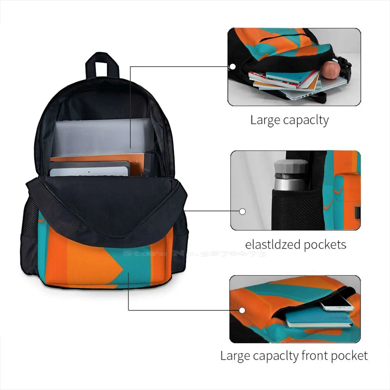 Teal And Orange-Abstract Art Hot Sale Backpack Fashion Bags Orange Abstract Art Teal Abstract Art