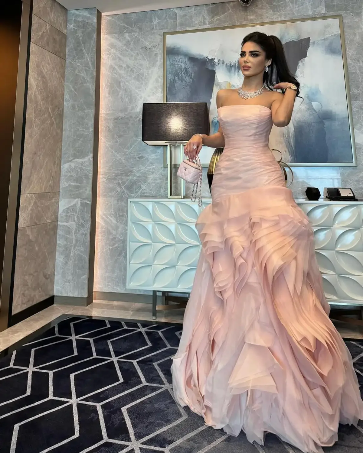 

Arabia Saudi Arabia Luxury Blush Pink Tulle Ball Prom Dresses Strapless Ruffled Ruched Evening Dresses For Gala Party Gowns