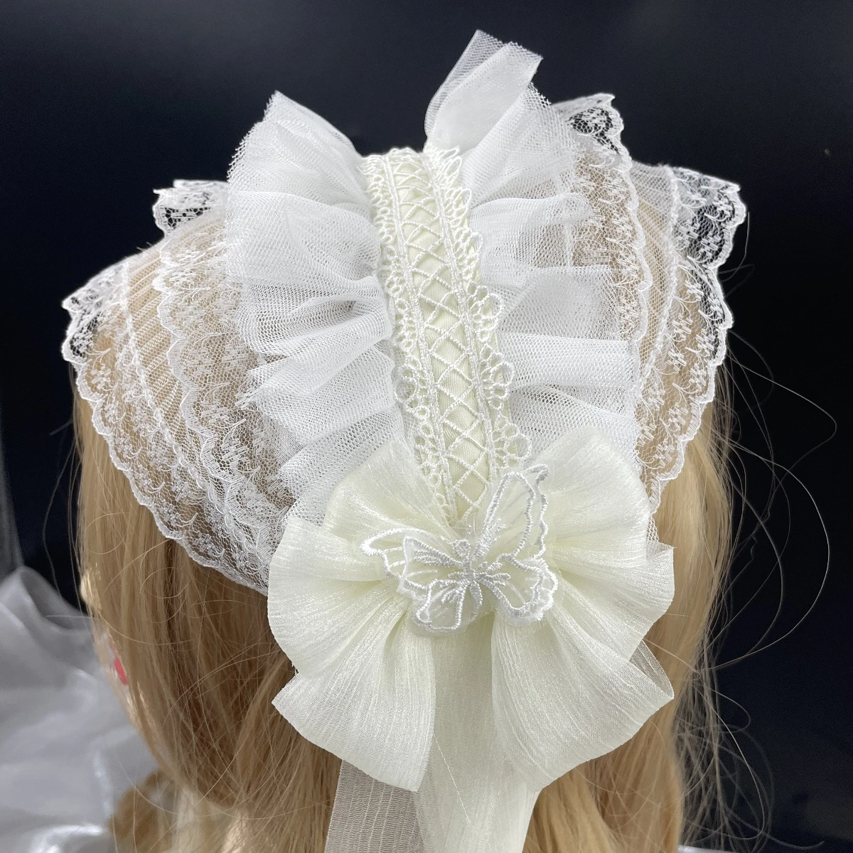 Diadema de encaje de sirvienta Lolita Gótica para mujeres y niñas, diadema con volantes, bordado de flores de encaje, tocado, accesorio de Aro para el cabello, Cosplay