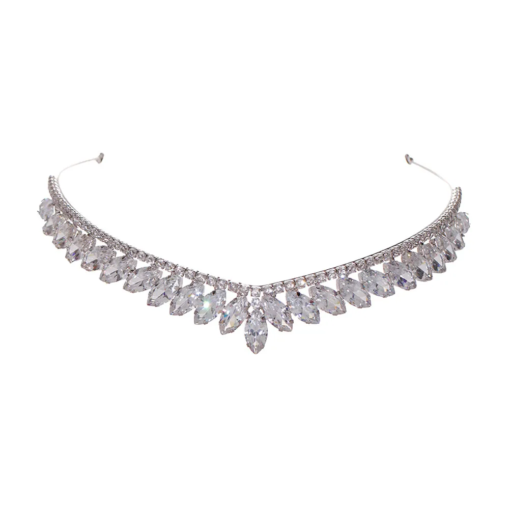 

Rhinestone Crown Headb Crystal Hoops Silver Alloy Bride Hairpiece Shining Studded Accessories Wedding Prom Party