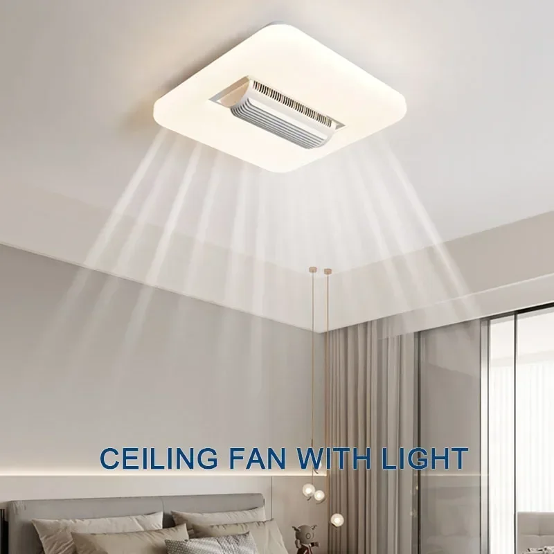 

Invisible Ceiling Lamp Modern White Square Round Bladeless Ceiling Fan Light LED 3 Color 6 Speeds Silent Electric Fan Ventilator