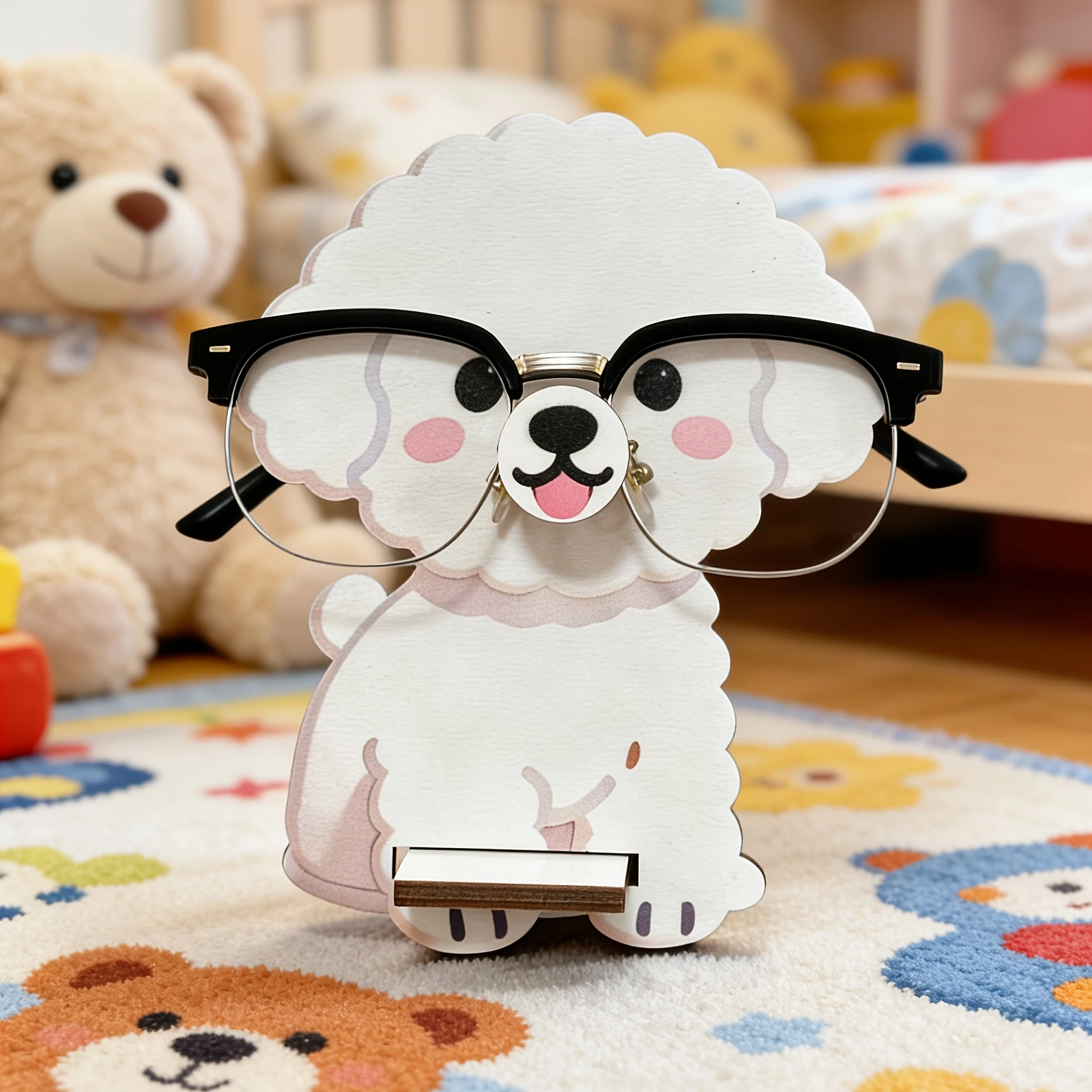 Lindo Soporte de Madera 2D para Gafas con Diseño de Bichón Frisé, Organizador de Escritorio con Dibujos Animados, Regalo Decorativo para Amantes de los Perros y Estudiantes
