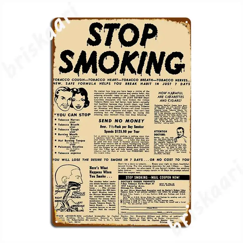 Stop Smoking Vintage Ad Poster Metal Plaque Cinema Kitchen Cinema Customize Painting Décor Tin Sign Posters