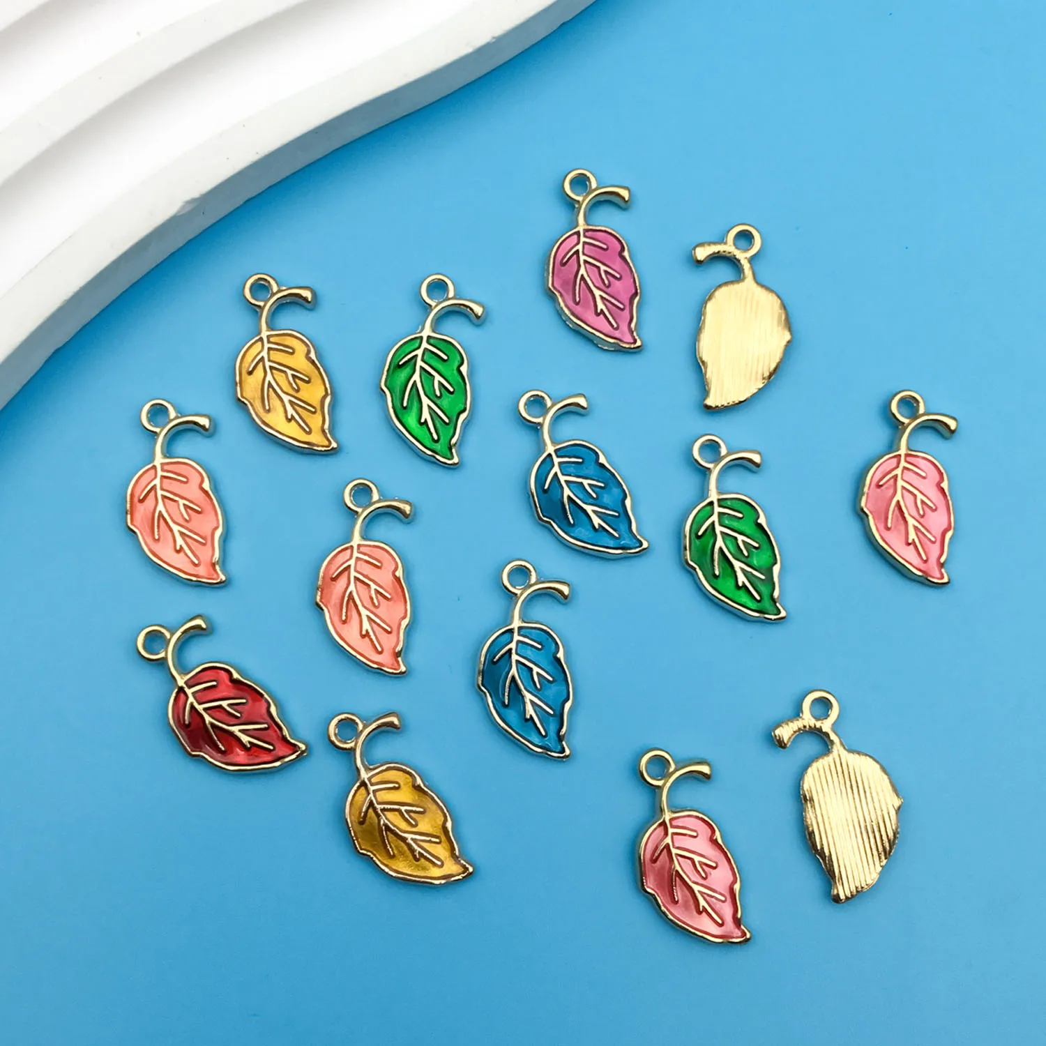 10/14pcs Enamel Leaf Pendant Colorful Leaf Charms For Jewelry Making Findings Crafting Accessory For DIY Necklace Bracelet