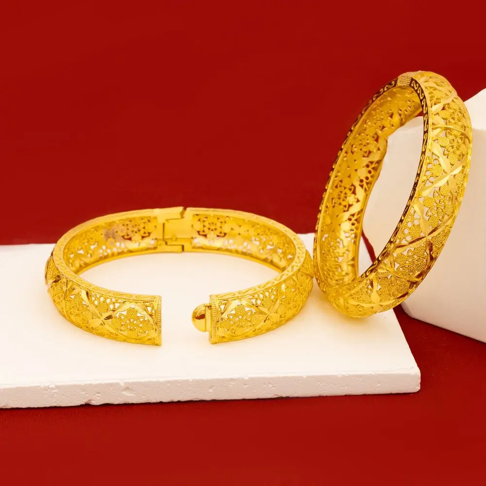 

Luxury 24K 9999 Pure Gold real gold Women's Open Hollow Grass Bracelet Arabian Bride Wedding Bracelet