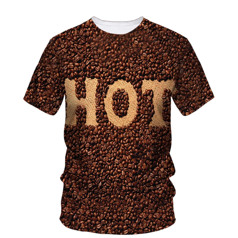 Coffee Bean Walnut Hip Hop Summer Print Men's Short Sleeve T-Shirt Fashion Trend Creative Harajuku Casual Loose Comfortable Top