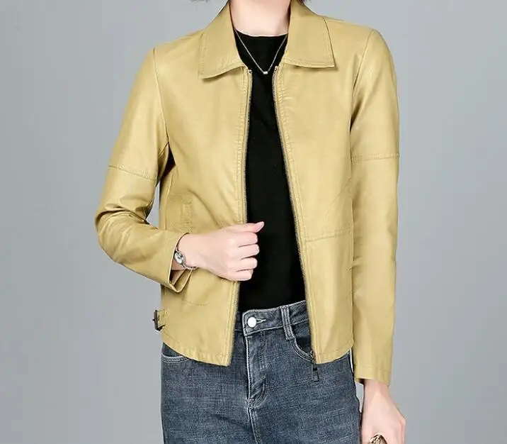 Nuova giacca da donna primavera autunno moda casual manica lunga cerniera corta cappotto in pelle capispalla larghi in pelle crosta