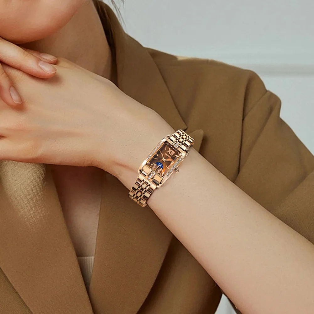 SKMEI Orologi stile romantico Orologi da polso da donna Orologio da donna con cinturino in acciaio inossidabile al quarzo impermeabile con eleganza alla moda