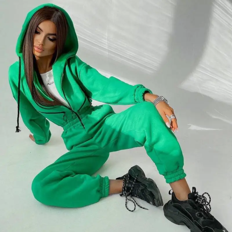 2024 New American Street Trendy Sports And Leisure Women\'s Hooded Jumpsuit Set