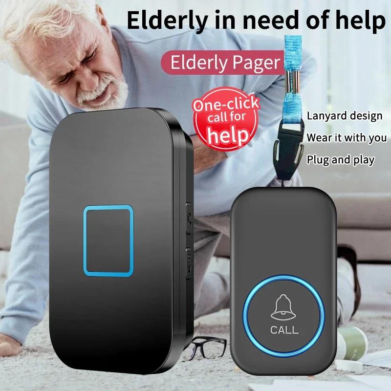 CACAZI Wireless Caregiver Pager SOS Call Button Nurse Alert System Beeper Help Button for Home Elderly Patient US EU UK AU Plug