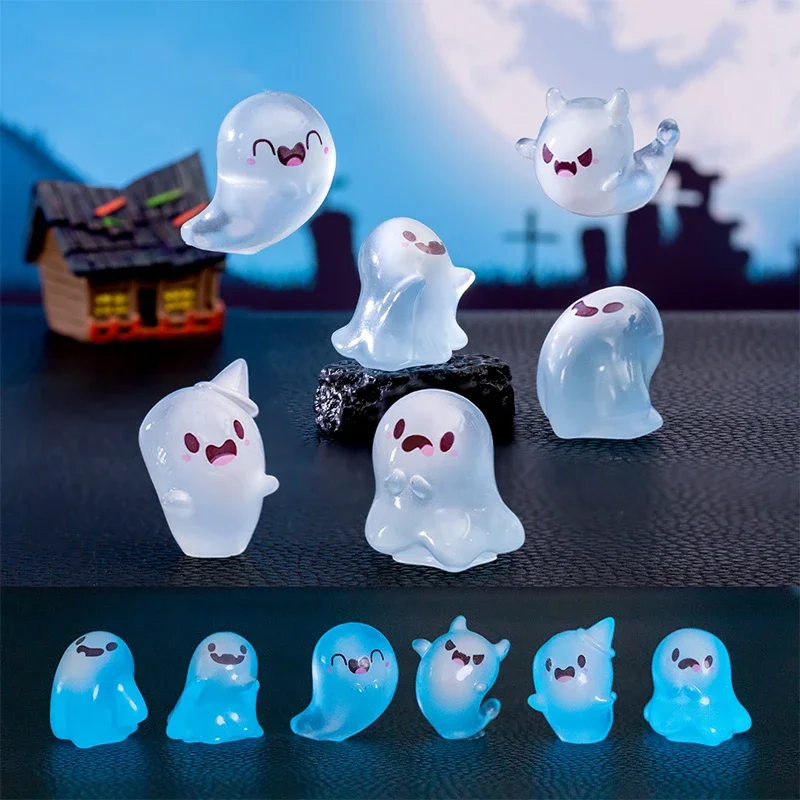 Figurine Miniature Funny Luminous Ghost Micro Landscape Ornaments Mini Figurines for Halloween Decorations Home Desk Room Decor