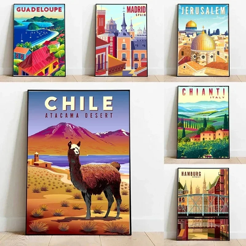 Nordic Travel Cities Poster Print  Italy Caribbean Chile Minimal Cityscape Canvas Painting  Wall Picture for Living Room  Modern