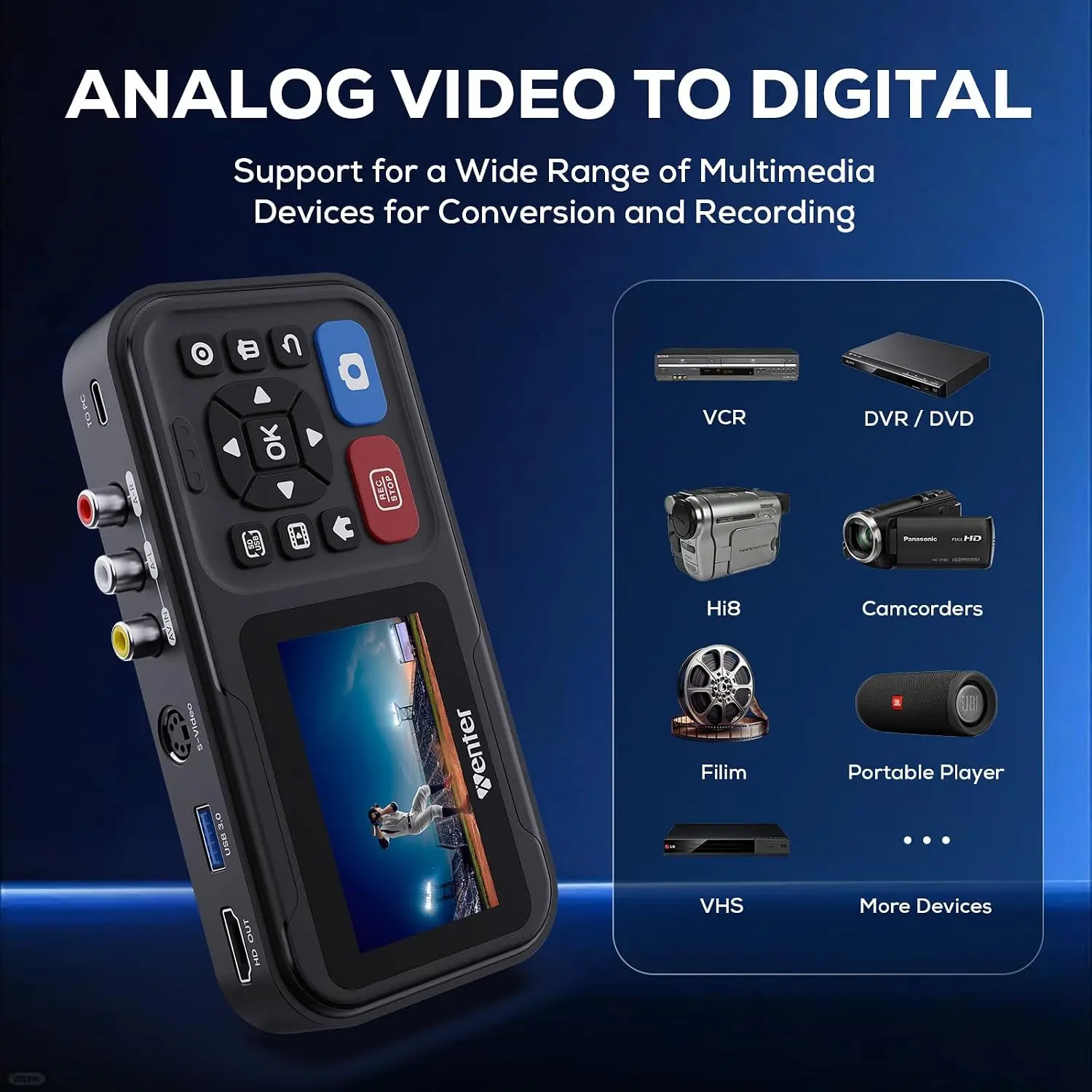 HD Video Capture Recorder for Converting VHS Tapes to Digital, Compatible with VCR, DVR, DVD, Hi8, Mini DV, and Gaming Consoles (External Player/Camcorder Required) view 5